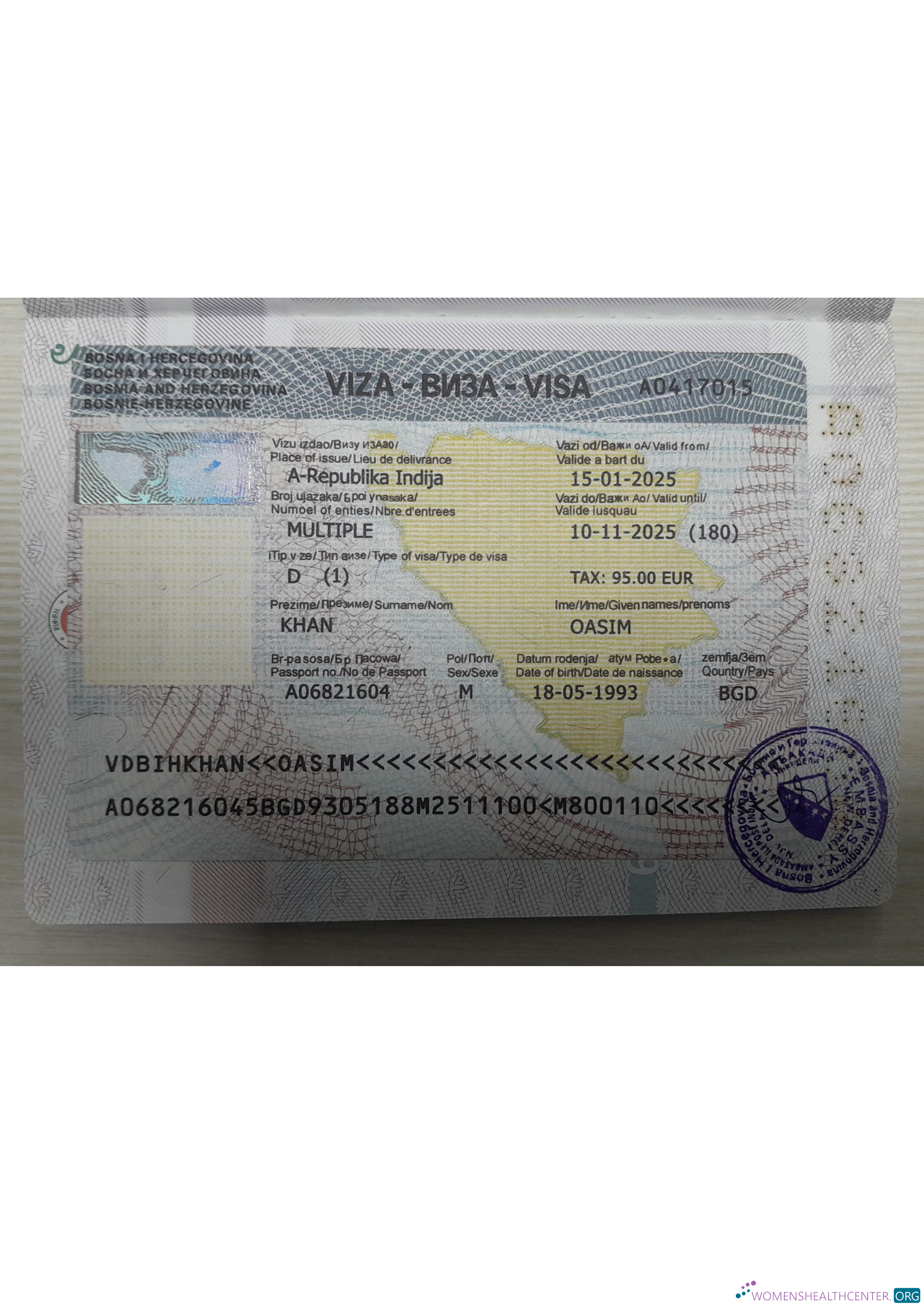 Download Bosnia and Herzegovina travel visa with passport page Photoshop template